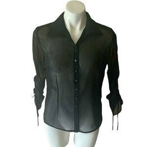 Essentials By Milano Women’s Black Sheer Button Down Blouse Size Small